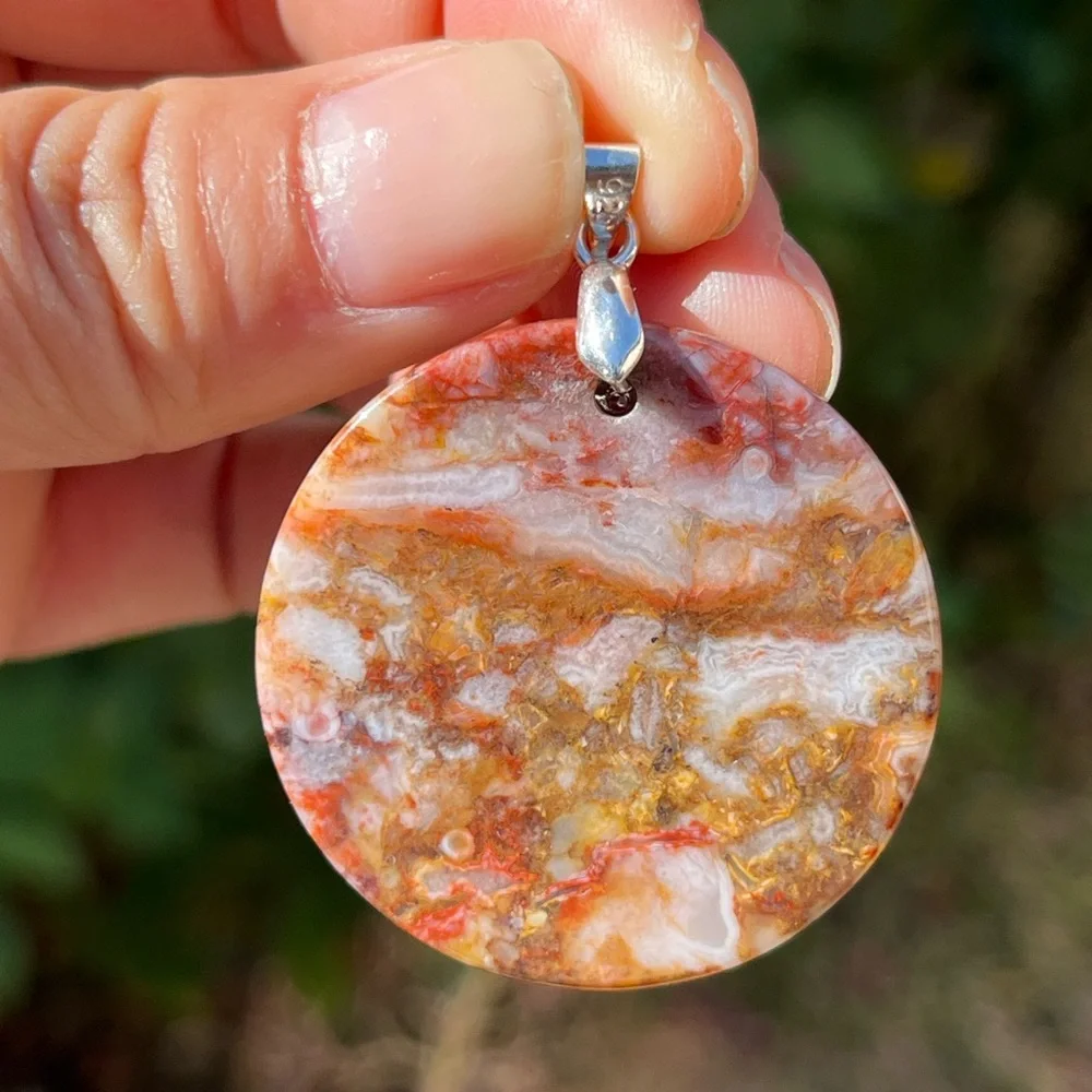 Silver plated red moss‎ agate pendant